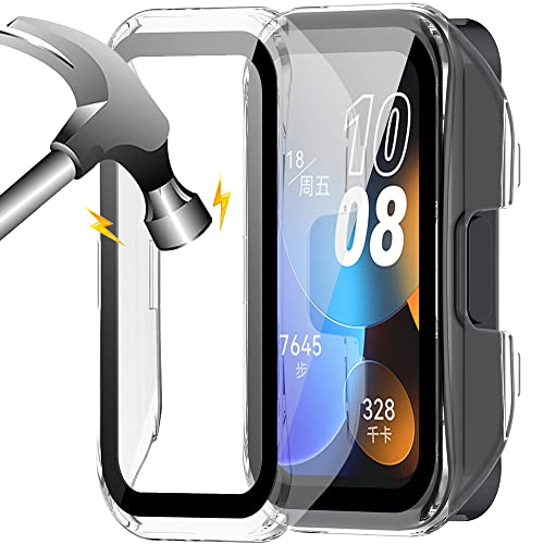Akanry [2 Stücke Hardcase kompatibel mit Huawei band 10/9/8 mit Schutzfolie, 9H Härte Hart PC gehärtetes Glas dünnes Case, 2Transparent von Akanry
