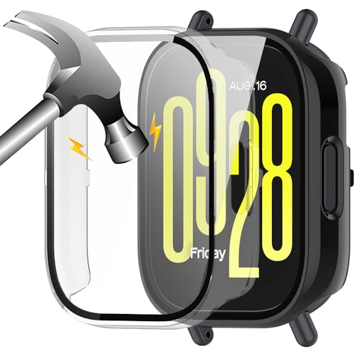 Akanry [2 Stücke Hardcase kompatibel mit Redmi watch5 Active mit Schutzfolie, 9H Härte Hart PC gehärtetes Glas dünnes Case, Schwarz Transparent von Akanry