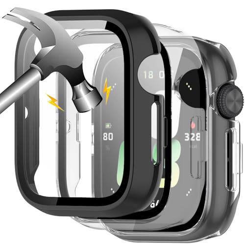 Akanry [3 Stücke] Hardcase kompatibel mit Honor Watch 5 mit Schutzfolie, 9H Härte Hart PC gehärtetes Glas dünnes Case, 2Transparent+Schwarz von Akanry