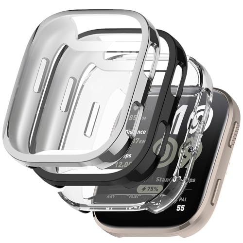Akanry 【3 Stücke】 Hülle Kompatibel mit mazfit Bip6, Schutzhülle Schutzfolie Kratzfest Displayschutz Silikon Fullbody Cover Hülle TPU Vollschutz (black silver Transparent) von Akanry