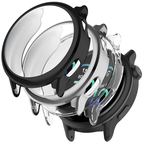 Akanry 【3 Stücke】 Hülle Kompatibel mit vivoactive 6, Schutzhülle Schutzfolie Kratzfest Displayschutz Silikon Fullbody Cover Hülle TPU Vollschutz (black silver Transparent) von Akanry