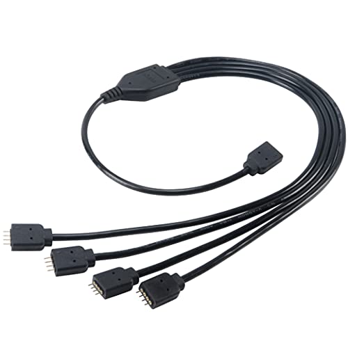 Akasa 1 zu 4 RGB LED Splitter und Verlängerungskabel, Y Verteilter Kable für 4 pin RGB LED Streifen, 4 Polig LED Strip Verlängerung Verteilter Kable, 50cm, schwarz, AK-CBLD04-50BK von Akasa