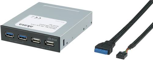 Akasa 4 Port USB 3.2 Gen 1-, USB 2.0-Fronteinschub-Hub Schwarz von Akasa