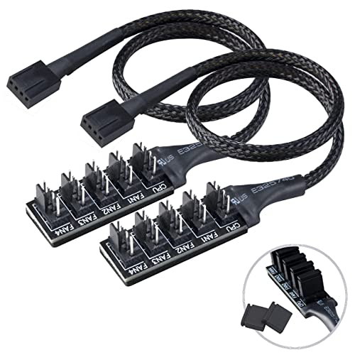 Akasa FLEXA FP5H, PWM Lüfter Hub, 5 Wege Lüfter PWM Verteiler Naben Kabel, Schwarze Kabelmuffe, 4-pin, 30 cm, 2 Pack, AK-CBFA08-KT02 von Akasa