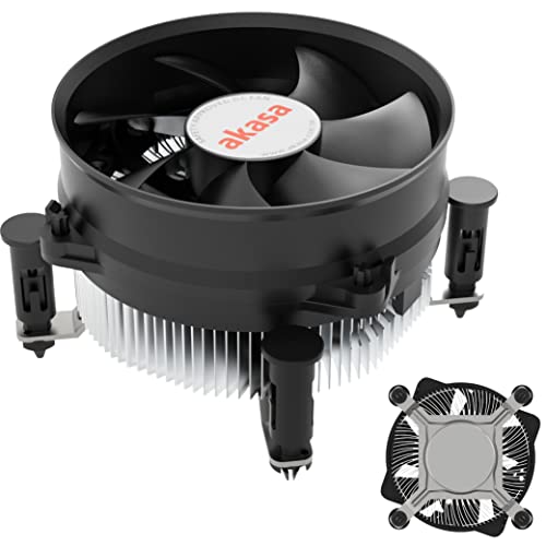 Akasa Geräuscharm Intel® LGA1700 & LGA1851 Kühler, 95mm PWM Lüfter für Core™ i9 Prozessoren bis zu 77W TDP, Kühlkörper mit Aluminium Kern, Werkzeugfreie Push-Pin Design, AK-CC6603EP01 von Akasa