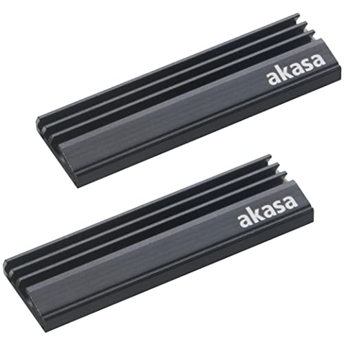 Akasa M.2 SSD Kühlkörper, Aluminium Kühlkörper, mit Thermoklebeband, 71 x 22 x 6,4 mm, passend für M.2 2280 SSD, Schwarz, 2 Stück, A-M2HS01-KT02 von Akasa
