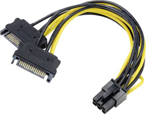 Akasa Strom Adapter [2x SATA-Strom-Stecker 15pol. - 1x PCIe-Stecker 6pol.] 0.15m Schwarz, Gelb von Akasa