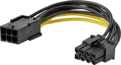 Akasa Strom Anschlusskabel [1x PCIe-Stecker 6pol. - 1x PCIe-Stecker 8pol.] 0.10m Gelb, Schwarz von Akasa