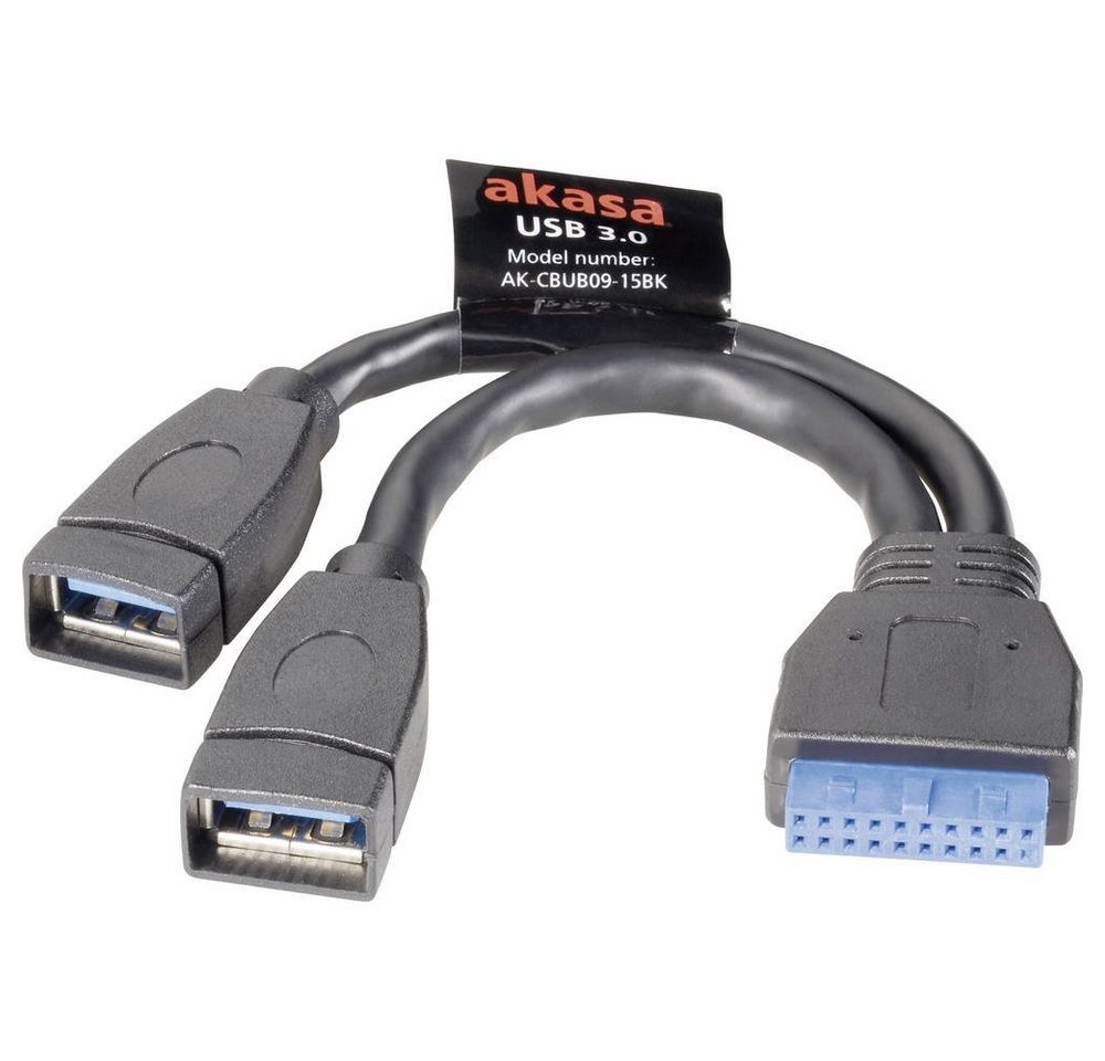 Akasa USB 3 Adapterkabel 19pol. auf 2x USB A-Buchse 15 USB-Kabel, (15.00 cm), vergoldete Steckkontakte, UL-zertifiziert von Akasa