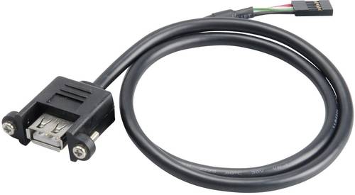 Akasa USB-Kabel USB 2.0Pfostenstecker 4pol., USB-A Buchse 0.60m Schwarz schraubbar, vergoldete Steck von Akasa