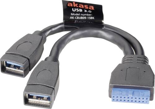 Akasa USB-Kabel USB 3.2 Gen1 (USB 3.0 / USB 3.1 Gen1) Pfostenstecker 19pol., USB-A Buchse 0.15m Schw von Akasa