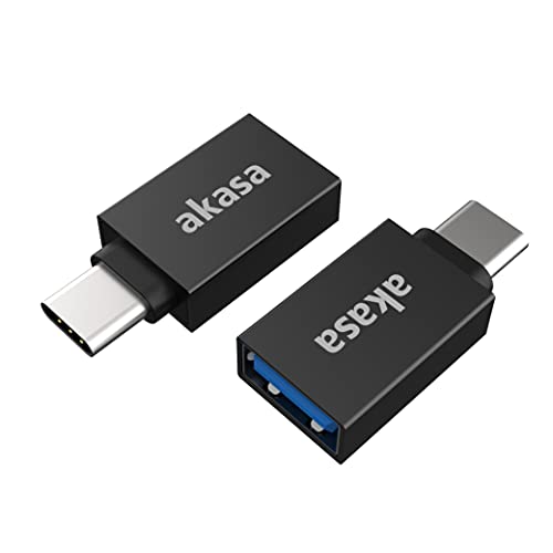 Akasa USB Typ C Stecker auf USB Typ A Buchse Adapter, USB 3.2 Gen 2, 10 Gbps, Schnellladen, kompatibel mit Powerbank, PC, Laptop, Handy, Tabelt und mehr, 2 Stücke, Schwarz, AK-CBUB62-KT02 von Akasa