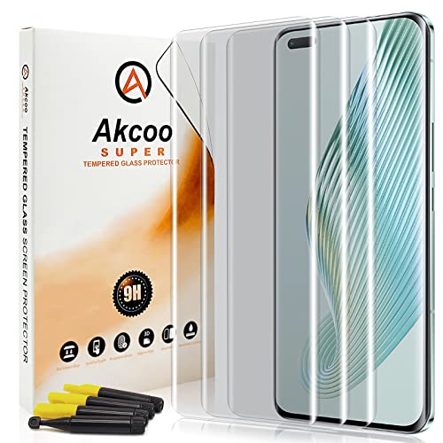 Akcoo für Honor Magic5 Pro für Panzerglas [Unsichtbarer Rundumschutz] 9H Magic 5 Pro Schutzglas Kratzfest -3 Stück von Akcoo