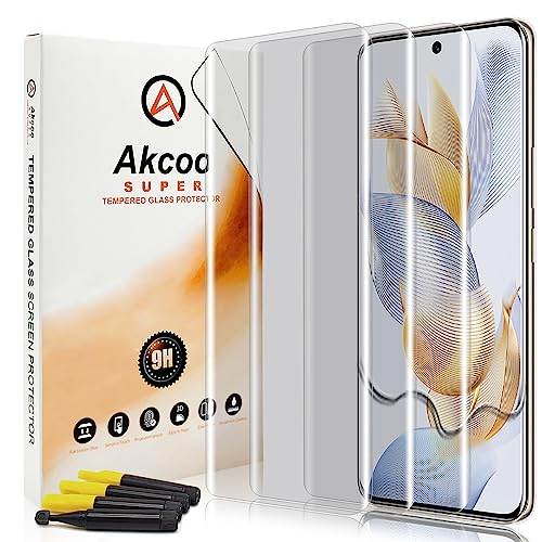 Akcoo Panzer Schutz Glas für Honor 90,UV-Kleber-Set [3 Stück],Rand zu Rand Vollabdeckung,Kratzer Reparieren,Fingerabdruck-ID Kompatibel,Empfindliche Berührung von Akcoo