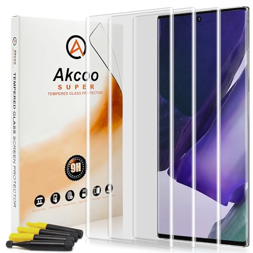 Akcoo Panzer Schutz Glas für Galaxy Note 20 Ultra,UV-Kleber-Set [3 Stück],Rand zu Rand Vollabdeckung,Kratzer Reparieren,Fingerabdruck-ID und S-Pen Kompatibel,Empfindliche Berührung von Akcoo
