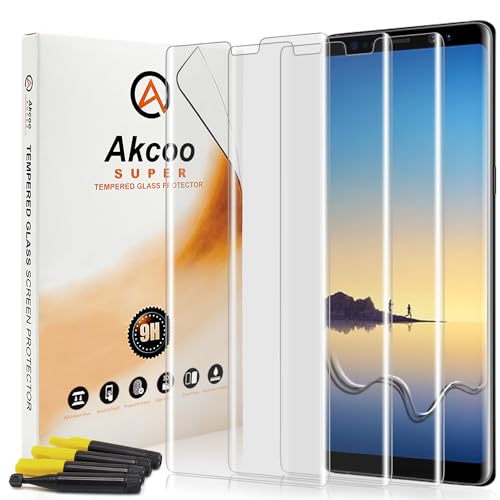 Akcoo Panzer Schutz Glas für Galaxy Note 8,UV-Kleber-Set [3 Stück],Rand zu Rand Vollabdeckung,9H Härte kratzfest,Kratzer reparieren,Empfindliche Berührung von Akcoo