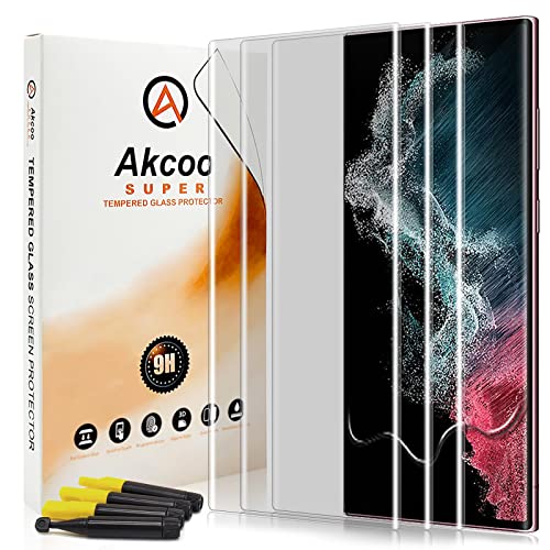 Akcoo Panzer Schutz Glas für Galaxy S22 Ultra,UV-Kleber-Set [3 Stück],Rand zu Rand Vollabdeckung,9H Härte kratzfest,Fingerabdruck-ID kompatibel,Empfindliche Berührung von Akcoo