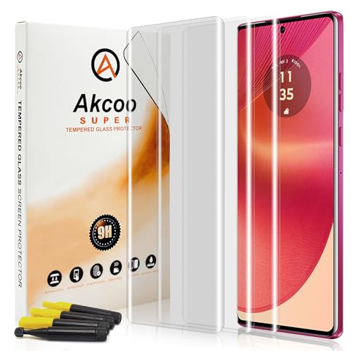 Akcoo Panzer Schutz Glas für Motorola Edge 50 Fusion,UV-Kleber-Set [3 Stück],Rand zu Rand Vollabdeckung,Kratzer Reparieren,Fingerabdruck-ID Kompatibel,Empfindliche Berührung von Akcoo