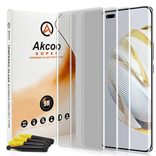 Akcoo Panzer Schutz Glas für Nova 10 Pro,UV-Kleber-Set [3 Stück],Rand zu Rand Vollabdeckung,9H Härte kratzfest,Fingerabdruck-ID Kompatibel,Empfindliche Berührung von Akcoo