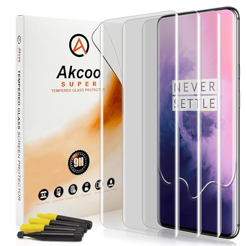 Akcoo Panzer Schutz Glas für OnePlus 7/7T Pro,UV-Kleber-Set [3 Stück],Kratzer Reparieren,Rand zu Rand Vollabdeckung,Fingerabdruck-ID Kompatibel,Empfindliche Berührung von Akcoo