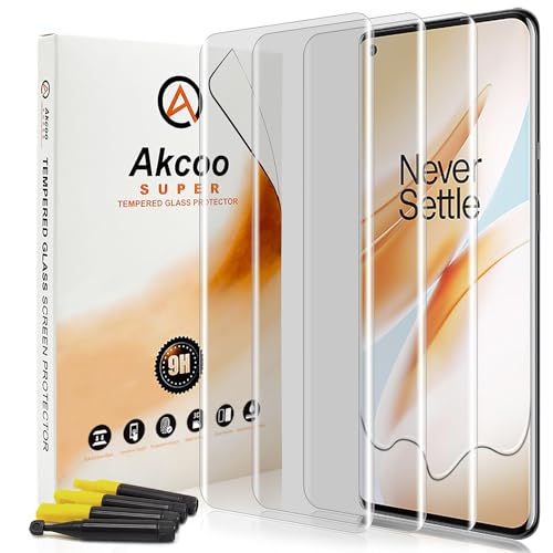 Akcoo Panzer Schutz Glas für OnePlus 8 Pro,UV-Kleber-Set [3 Stück],Rand zu Rand Vollabdeckung,Kratzer Reparieren,Fingerabdruck-ID Kompatibel,Empfindliche Berührung von Akcoo