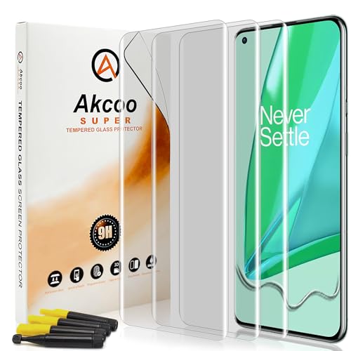 Akcoo Panzer Schutz Glas für OnePlus 9 Pro,UV-Kleber-Set [3 Stück],Unsichtbarer Rundumschutz,Kratzer Reparieren,Fingerabdruck-ID Kompatibel,Empfindliche Berührung von Akcoo