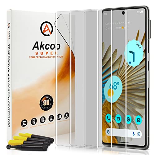 Akcoo Panzer Schutz Glas für Pixel 7 Pro,UV-Kleber-Set [3 Stück],Rand zu Rand Vollabdeckung,Kratzer Reparieren,Fingerabdruck-ID Kompatibel,Empfindliche Berührung von Akcoo