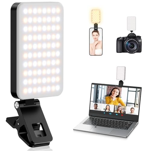 Selfie Licht mit 80 LED Lampenperlen, 3000-6500K 5 Lichtmodi Handylicht, 2000mAh Akku Videolicht mit Klammer Telefonhalter, CRI 95+ Fotolicht für iPhone, iPad, Laptop, Camera von Akdomart