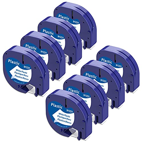 8 x Aken Etikettenband Kompatibel mit Dymo Letratag Schriftband 12mm x 4m, Kompatibel mit Dymo Letratag XR LT100H LT100T A91201 91221 Plastic White 12mm x 4m von Aken