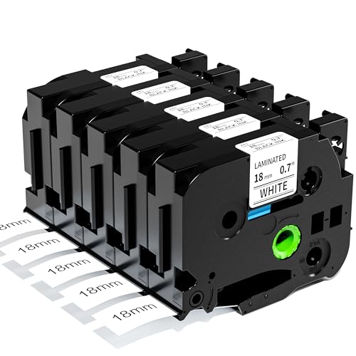 Aken TZ 18mm PT-D400 Bänder kompatibel Brother TZe-241 TZe241 18mm 0.7 Etikettenband schwawrz auf weiß - Für Beschriftungsgerät P-touch Cube D400 D400VP D600 P700 2430, 5er Packung von Aken