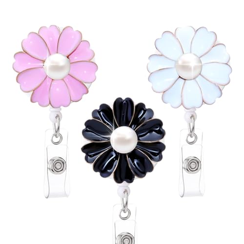 3 x niedliche Blumen-Krankenschwester-Abzeichen-Spule, einziehbare Packung, rosa Frühlingsblumen-Abzeichenhalter aus Acryl, Krankenpfleger, Studenten, Abzeichen, Zubehör, RN CNA, Sozialarbeiter, Ärzte von AkiliBIELY
