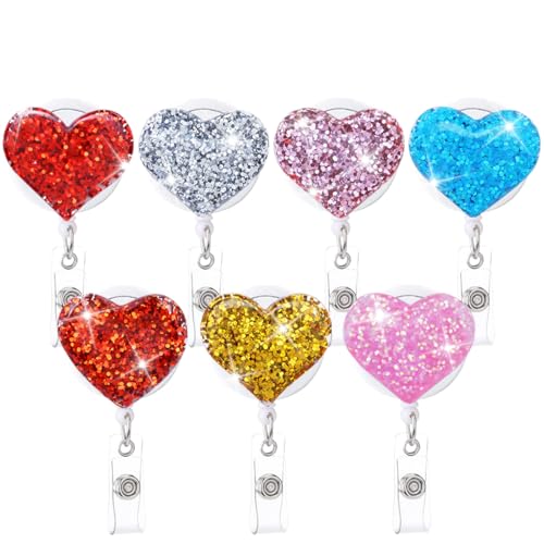 Ausweishalter mit niedlichem glitzerndem Herz, einziehbar, Acryl, Krankenpfleger, Studenten, Abzeichen, Clip, Zubehör, RN CNA, Sozialarbeiter, Ärzte, Lehrer, Ausweis, Namenskarte, 7 Stück Ausweishalter mit niedlichem glitzerndem Herz, einziehbar, Acryl, Krankenpfleger, Studenten, Abzeichen, Clip, Zubehör, RN CNA, Sozialarbeiter, Ärzte, Lehrer, Ausweis, Namenskarte, 7 Stück von AkiliBIELY