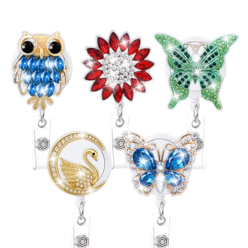 Lustiger glitzernder Krankenschwester-Ausweishalter, einziehbar, Strass, 5 Stück, niedlich, für Krankenpfleger, Studenten, Ausweishalter, Schmetterling, Eule, Blume, Acryl, medizinische Lehrer, RN CNA Lustiger glitzernder Krankenschwester-Ausweishalter, einziehbar, Strass, 5 Stück, niedlich, für Krankenpfleger, Studenten, Ausweishalter, Schmetterling, Eule, Blume, Acryl, medizinische Lehrer, RN CNA von AkiliBIELY