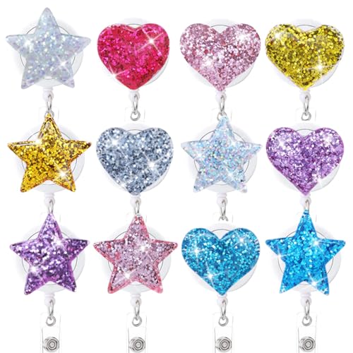 RN CNA Ausweishalter mit glitzerndem Herz, Stern, einziehbar, mit Alligator-Glitzer, Acryl, Krankenpflege, Studenten, Abzeichen, Clip, Zubehör, RN CNA, medizinische Lehrer, Ausweiskarte, 14 Stück RN CNA Ausweishalter mit glitzerndem Herz, Stern, einziehbar, mit Alligator-Glitzer, Acryl, Krankenpflege, Studenten, Abzeichen, Clip, Zubehör, RN CNA, medizinische Lehrer, Ausweiskarte, 14 Stück von AkiliBIELY
