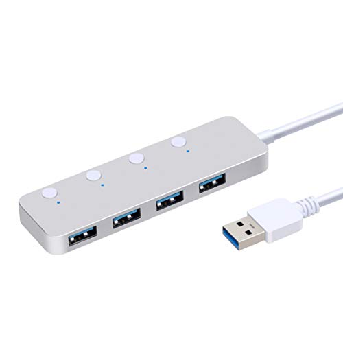 Akk USB 3.0 Hub Ultra Dünn 4 Anschlüsse Geräteaufladung Unterstützen mit Einzelner LED Netzschalter,Silver von Akk