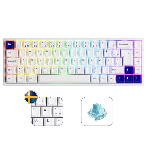 Akko 3068B Plus Mechanische Gaming Tastatur RGB, ISO Nordic Layout, 3 Modes (BT5.0/2.4Ghz/Typ C) Kompakte Mini Tastatur mit Hotswap, Cherry PBT Tasten, Programmierbare (Blue White, Jelly Blue) von Akko