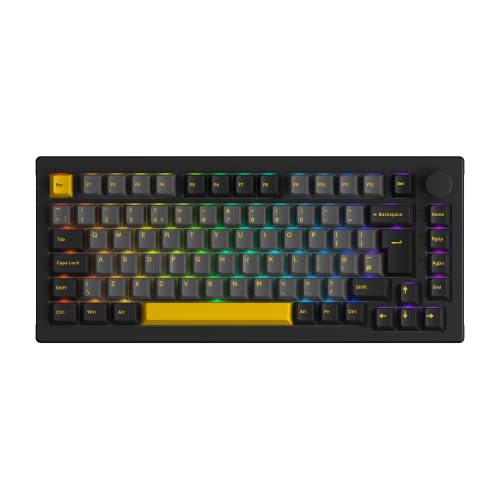 Akko 5075S RGB Mechanische Gaming Tastatur, ISO-UK 75% Layout with Knob, USB Wired Keyboard, 83 Keys Swappable, Cherry PBT Keycaps, Gasket Mount, Poron Pad (Black Gold, Linear Switch) von Akko