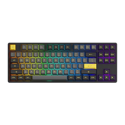 Akko 5087B Plus Mechanische Tastatur 80% TKL, RGB Hot-Swappable Wireless Tastatur US-QWERTY, Schwarz & Golden Thema mit PBT Double Shot ASA Profil Tastenkappen CS Silver Switch von AKKO