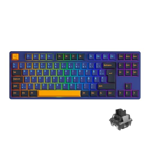 Akko 5087B Plus RGB Mechanische Gaming Tastatur, ISO-Nordic Layout, 3 Modi (BT5.0/2.4Ghz/Typ C) TKL Tastatur mit Hot-Swap Linear Switch, Cherry PBT Tasten, Anti-Ghosting (Horizon, Jelly Black) von Akko