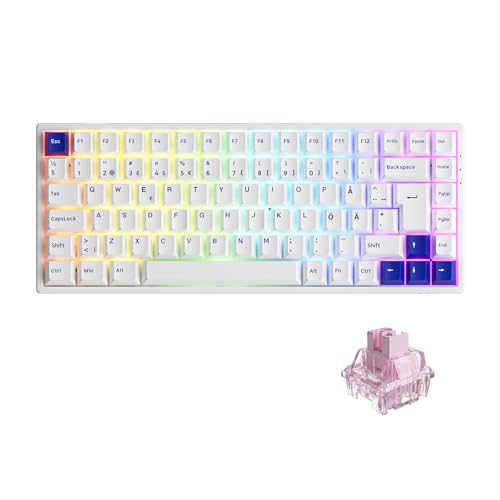 Akko Blue White 3084B Plus RGB Mechanical Gaming Keyboard, ISO-DE/Nordic Layout, 3 Modes Portable Wireless Keyboard, 5 Pin Hot Swap, Cherry PBT Keycap, Full Anti-Ghosting (Jelly Pink) von Akko