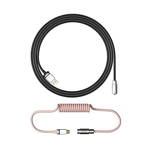 Akko Customized Spiralkabel USB A auf USB C Aviator Kabel, 1,7 m Coiled Cable mit Metall Aviation Stecker, Streckbar Typ C Feder Ladekabel für DIY Mechanische Gaming Tastatur (Black Pink) von Akko