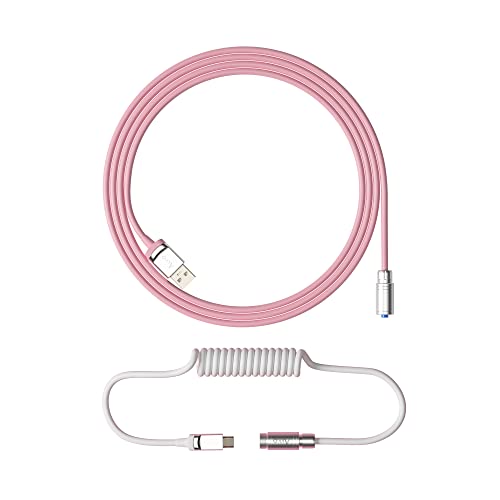 Akko Customized Spiralkabel USB A auf USB C Aviator Kabel, 1,7 m Coiled Cable mit Metall Aviation Stecker, Streckbar Typ C Feder Ladekabel für DIY Mechanische Gaming Tastatur (Sakura Pink) von Akko