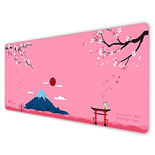 Akko Gaming-Mauspad World Tour Tokyo XXL, wasserdicht, strapazierfähig, Glatte Oberfläche, Rutschfester Gummiboden, genähte Anti-Fray-Kanten, extra große Größe 900 x 400 x 4 mm (Pink) von Akko