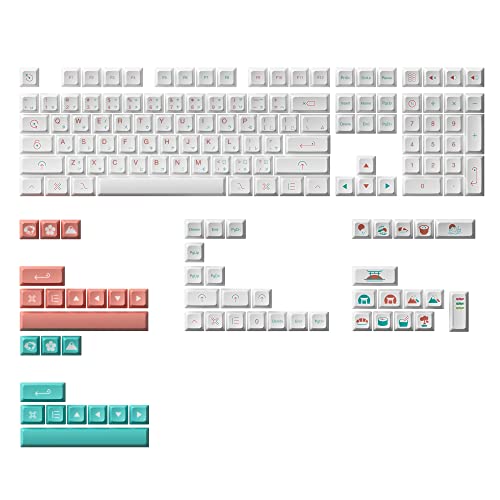 Akko Red Fuji Tastatur Tastenkappen 161 Tasten JDA Profile PBT Dye-Sub Full Keycap Set für Mechanische Tastaturen (Englisch + Japanisch) von Akko