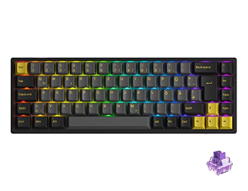 Akko Schwarz Gold 3068B Plus RGB Mechanische Gaming Tastatur, Deutsche Layout, 3 Modes Tragbare Kabellos Tastatur mit Taktile Switch, 5 Pin Hot Swap, Cherry PBT Keycap, 100% Anti-Ghosting von Akko