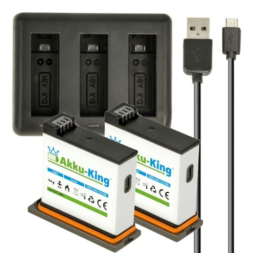 3-Fach Ladestation + Akku Li-Ion 1300mAh kompatibel mit DJI AB1 P01 für DJI Osmo Action Cam (Nicht kompatibel mit Osmo Action 3/4), Set:Ladestation mit 2 Akku von Akku-King