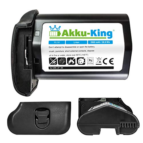 Akku-King Akku kompatibel mit Canon LP-E4 Li-Ion - 2600mAh mit Samsung Zellen - für EOS 1D Mark III, 1D Mark IV (EOS-1D X Dieses Modell ohne Restlaufzeitangabe) von Akku-King