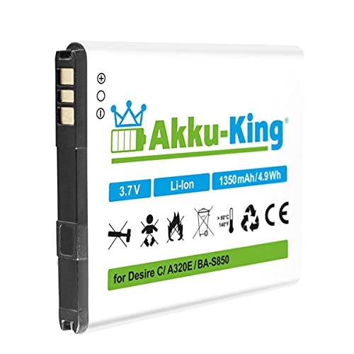 Akku-King Akku kompatibel mit HTC BA-S850, BL01100, 35H00194-00M Li-Ion 1350mAh - für Desire C, Golf, A320E von Akku-King