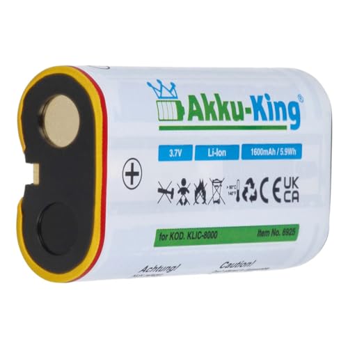 Akku-King Akku kompatibel mit Kodak Klic-8000 - Li-Ion 1600 mAh - für EasyShare Z1012 is, Z1015, Z612, Z712 is, Z812 von Akku-King