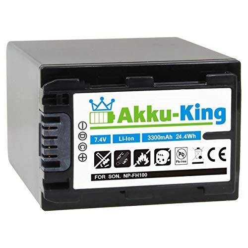 Akku-King Akku kompatibel mit Sony NP-FH100 - Li-Ion 3300mAh - für DCR- u. HDR-Serie u.a. DCR-DVD150E, DCR-DVD450E, DCR-SR37E, DCR-SR47E, DCR-SX30E von Akku-King
